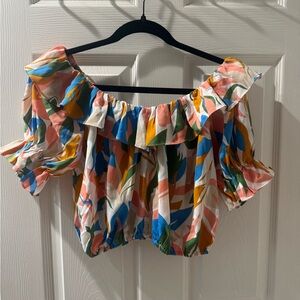 Kittenish Colorful Off-Shoulder Ruffle Top